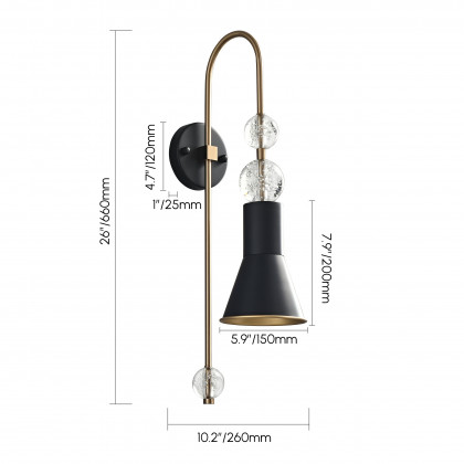 HMR - Modern Black & Gold 1-Light Wall Lighting Metal & Glass Wall Sconce