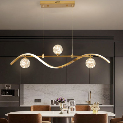 HMR - 4-Light LED Linear Kitchen Island Lighting in Gold with Glass Globe Shade Dimmable