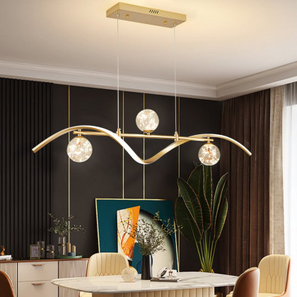 HMR - 4-Light LED Linear Kitchen Island Lighting in Gold with Glass Globe Shade Dimmable