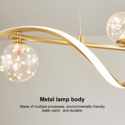 HMR - 4-Light LED Linear Kitchen Island Lighting in Gold with Glass Globe Shade Dimmable