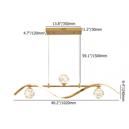 HMR - 4-Light LED Linear Kitchen Island Lighting in Gold with Glass Globe Shade Dimmable