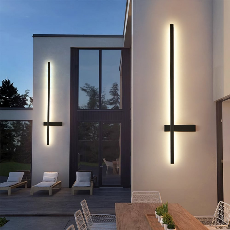 HMR - 35" LED Long Strip Outdoor Wall Lighting Waterproof IP65 Outside Wall Sconce in Black