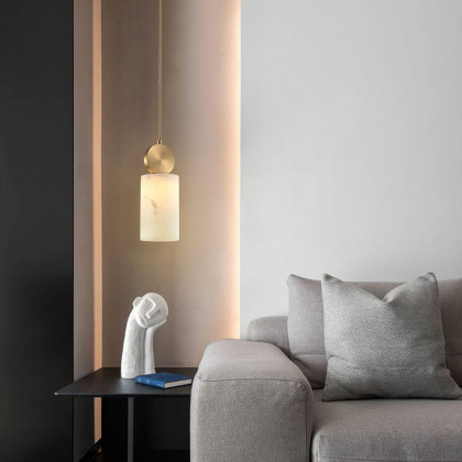 HMR - Gold Pendant Light with Alabaster Marble Shade for Living Room