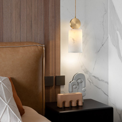 HMR - Gold Pendant Light with Alabaster Marble Shade for Living Room