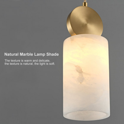 HMR - Gold Pendant Light with Alabaster Marble Shade for Living Room