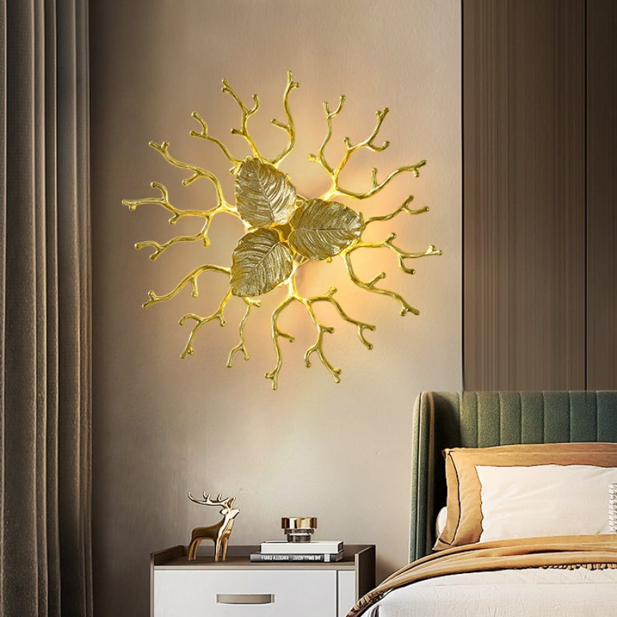 HMR - Art Deco Aluminum Wall Sconce Floral Shape Golden Wall Light for Bedroom