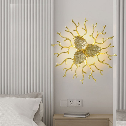 HMR - Art Deco Aluminum Wall Sconce Floral Shape Golden Wall Light for Bedroom