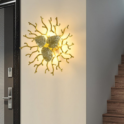 HMR - Art Deco Aluminum Wall Sconce Floral Shape Golden Wall Light for Bedroom