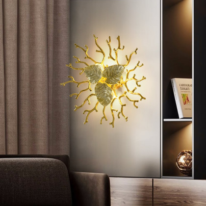 HMR - Art Deco Aluminum Wall Sconce Floral Shape Golden Wall Light for Bedroom