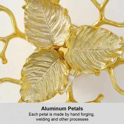 HMR - Art Deco Aluminum Wall Sconce Floral Shape Golden Wall Light for Bedroom
