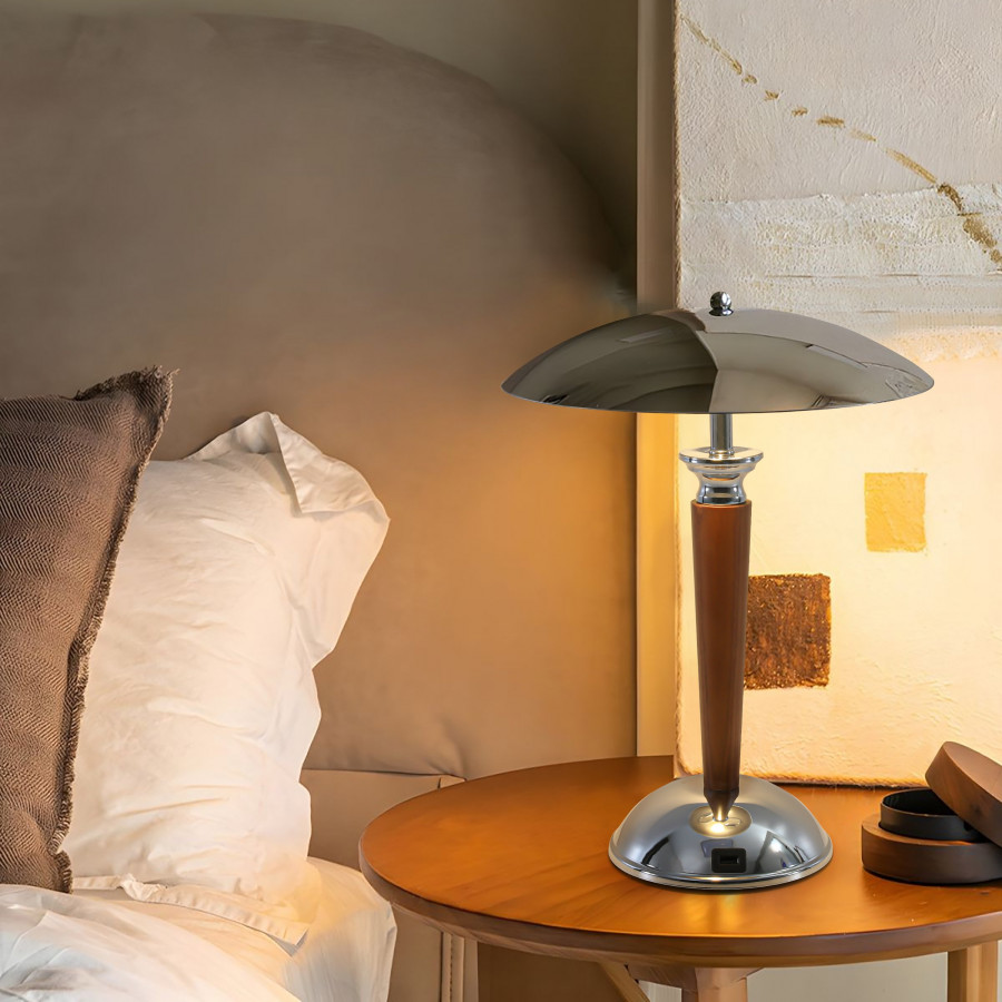 HMR - Mid Century Vintage Metal & Wood Table Lamp