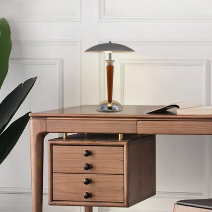 HMR - Mid Century Vintage Metal & Wood Table Lamp