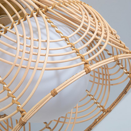HMR - Rustic Metal & Rattan Geometric Flush Mount Ceiling Light with White Round Glass Shade