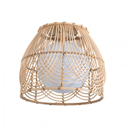 HMR - Rustic Metal & Rattan Geometric Flush Mount Ceiling Light with White Round Glass Shade