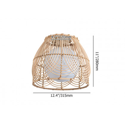 HMR - Rustic Metal & Rattan Geometric Flush Mount Ceiling Light with White Round Glass Shade