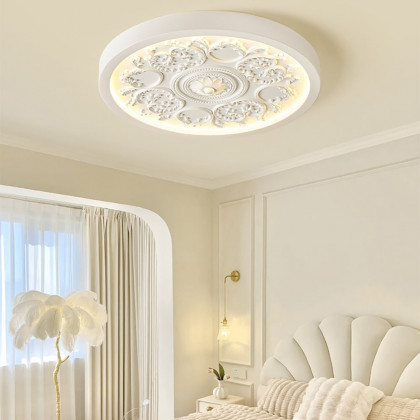 HMR - French Elegant White Resin 3D Carved LED 3 Modes Dimmable Flush Ceiling light