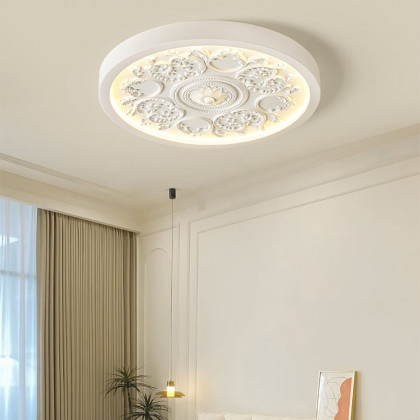 HMR - French Elegant White Resin 3D Carved LED 3 Modes Dimmable Flush Ceiling light