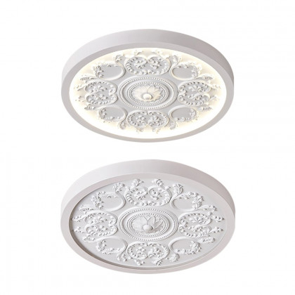 HMR - French Elegant White Resin 3D Carved LED 3 Modes Dimmable Flush Ceiling light
