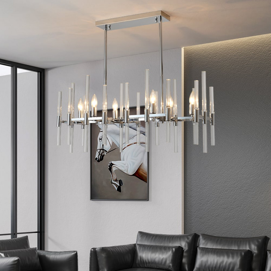 HMR - 6-Light Chrome Modern Glass Pendant Kitchen Island Lighting for Dining Room
