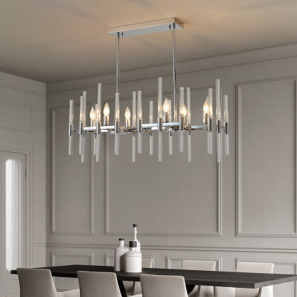 HMR - 6-Light Chrome Modern Glass Pendant Kitchen Island Lighting for Dining Room