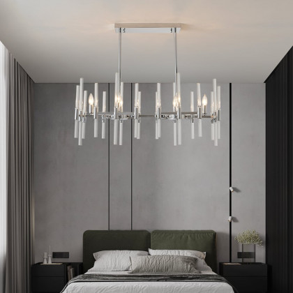 HMR - 6-Light Chrome Modern Glass Pendant Kitchen Island Lighting for Dining Room