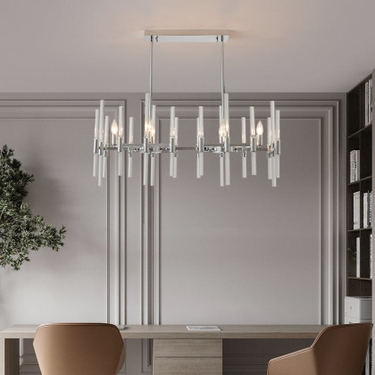HMR - 6-Light Chrome Modern Glass Pendant Kitchen Island Lighting for Dining Room