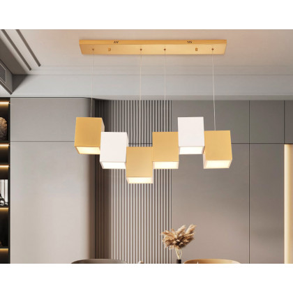 HMR 6-Light Modern Linear Kitchen Island Light Square Pendant Light - White & Gold