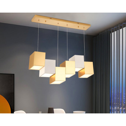 HMR 6-Light Modern Linear Kitchen Island Light Square Pendant Light - White & Gold