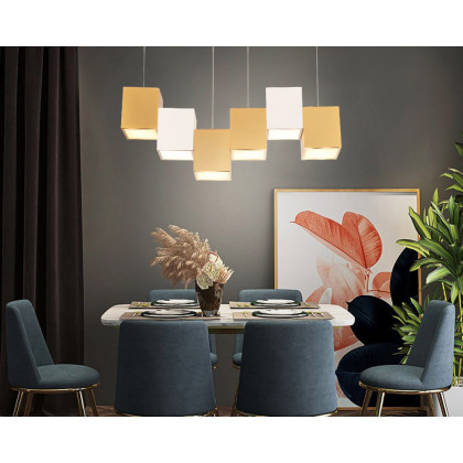 HMR 6-Light Modern Linear Kitchen Island Light Square Pendant Light - White & Gold