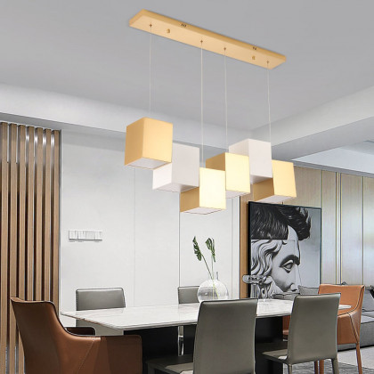 HMR 6-Light Modern Linear Kitchen Island Light Square Pendant Light - White & Gold