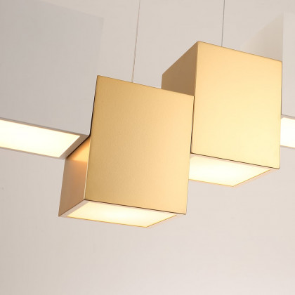 HMR 6-Light Modern Linear Kitchen Island Light Square Pendant Light - White & Gold