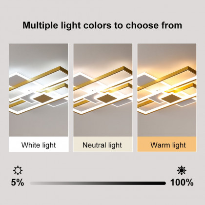 HMR - LED Modern Rectangular Flush Mount Ceiling Light in Gold & White with Remote Control