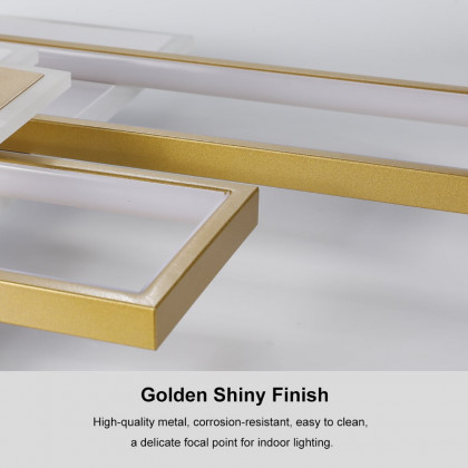 HMR - LED Modern Rectangular Flush Mount Ceiling Light in Gold & White with Remote Control