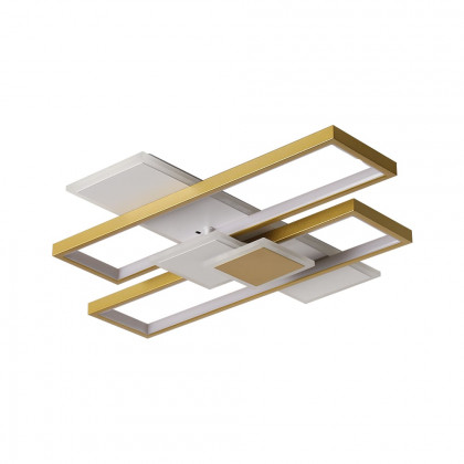 HMR - LED Modern Rectangular Flush Mount Ceiling Light in Gold & White with Remote Control