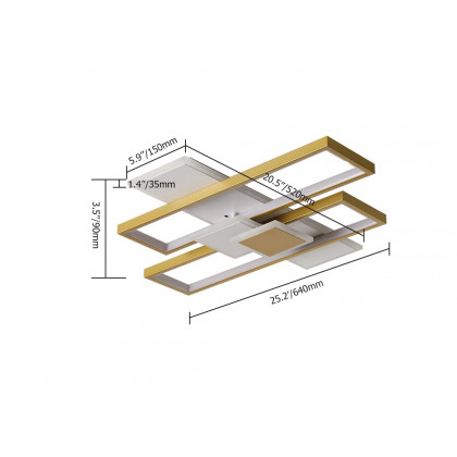HMR - LED Modern Rectangular Flush Mount Ceiling Light in Gold & White with Remote Control