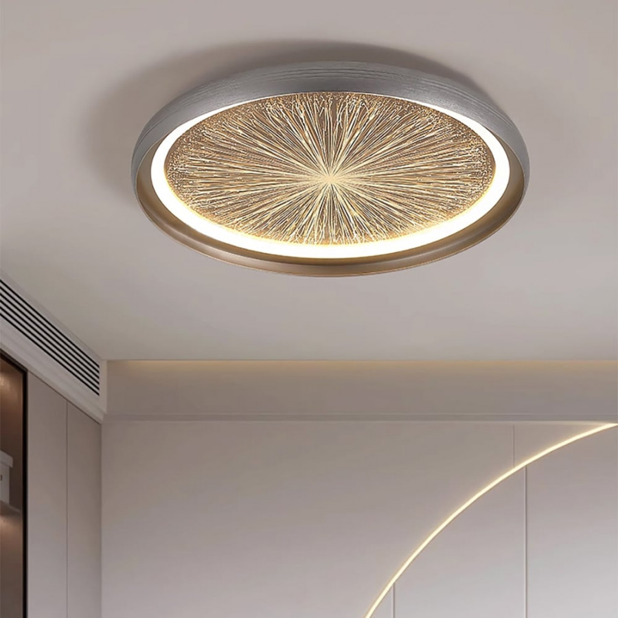 HMR - Creative Silver LED Flush Ceiling Light with Brilliant Firework Dimmable&Remote Control