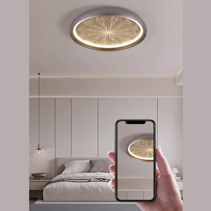 HMR - Creative Silver LED Flush Ceiling Light with Brilliant Firework Dimmable&Remote Control