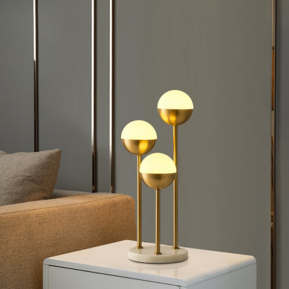 HMR - 3-Light Globe LED Table Lamp Modern Desk Lamp in Gold with White Shade Marble Base