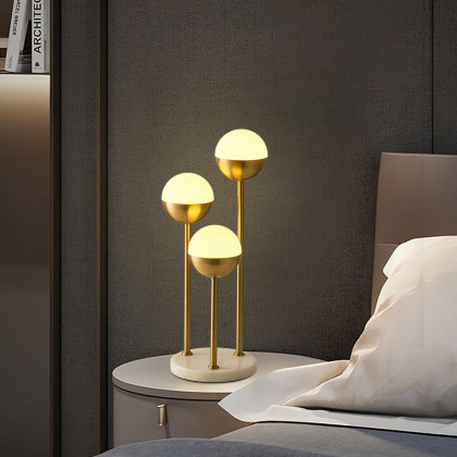 HMR - 3-Light Globe LED Table Lamp Modern Desk Lamp in Gold with White Shade Marble Base