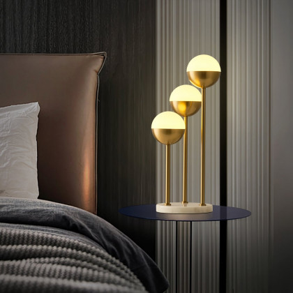 HMR - 3-Light Globe LED Table Lamp Modern Desk Lamp in Gold with White Shade Marble Base