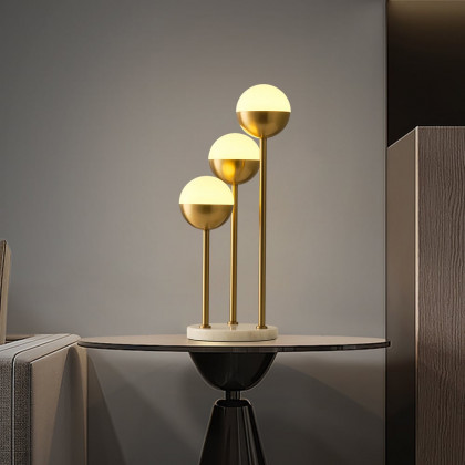 HMR - 3-Light Globe LED Table Lamp Modern Desk Lamp in Gold with White Shade Marble Base