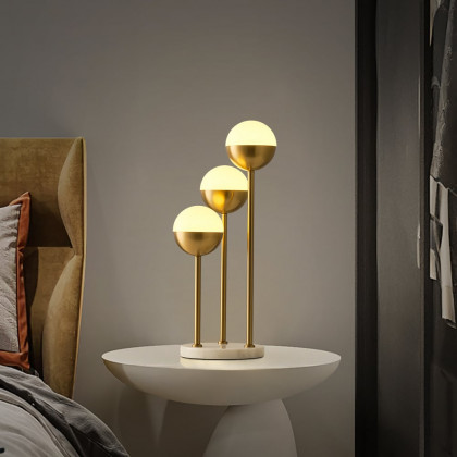 HMR - 3-Light Globe LED Table Lamp Modern Desk Lamp in Gold with White Shade Marble Base