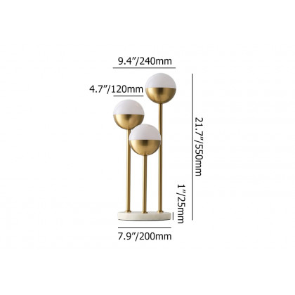 HMR - 3-Light Globe LED Table Lamp Modern Desk Lamp in Gold with White Shade Marble Base