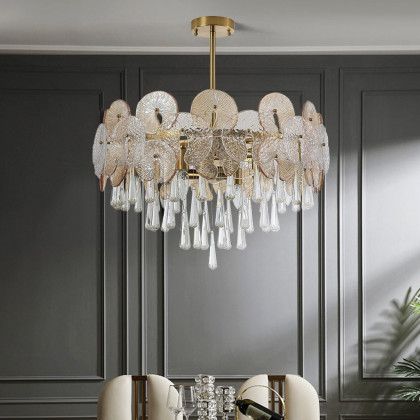 HMR - Glam 9-Light Crystal 5 Tiered Chandelier Gold Pendant Lights for Living Room