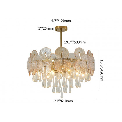 HMR - Glam 9-Light Crystal 5 Tiered Chandelier Gold Pendant Lights for Living Room