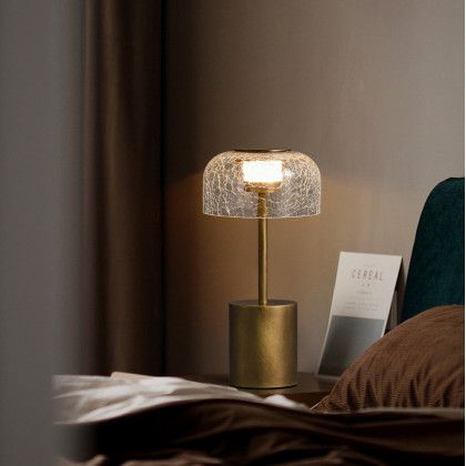 HMR - 2500mAh Bronze Gold Glass Desk Lamp Wireless USB Rechargeable Touch 3 colors Table Light