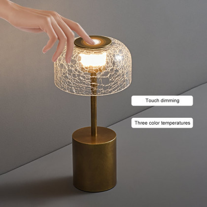 HMR - 2500mAh Bronze Gold Glass Desk Lamp Wireless USB Rechargeable Touch 3 colors Table Light