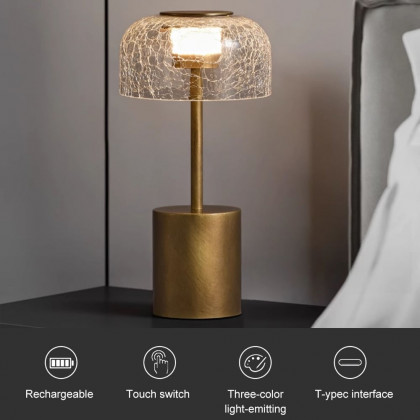 HMR - 2500mAh Bronze Gold Glass Desk Lamp Wireless USB Rechargeable Touch 3 colors Table Light