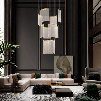 HMR - 11-Light Gold Entryway Foyer 3-Tiered LED Chandelier Modern Hotel Hollow Pendant Light