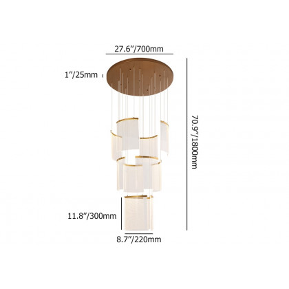 HMR - 11-Light Gold Entryway Foyer 3-Tiered LED Chandelier Modern Hotel Hollow Pendant Light